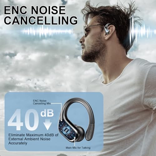 Wireless Earbuds, 75H Bluetooth 5.4 Headphones Sports with ENC Mic, Stereo Noise Cancelling Ear Buds, Wireless Headphones with Earhooks, LED Display, IP7 Waterproof Bluetooth Earphones for Running Gym - Image 6