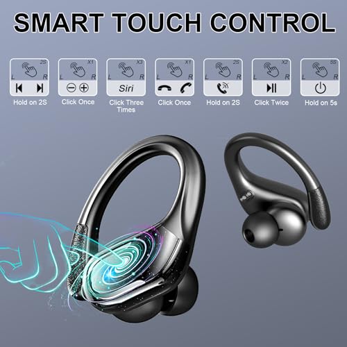 Wireless Earbuds, 75H Bluetooth 5.4 Headphones Sports with ENC Mic, Stereo Noise Cancelling Ear Buds, Wireless Headphones with Earhooks, LED Display, IP7 Waterproof Bluetooth Earphones for Running Gym - Image 8