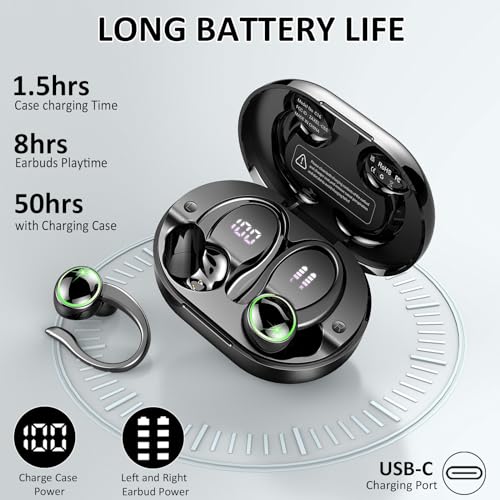 Wireless Earbuds, Bluetooth 5.4 Headphones, 50H+ Playtime Stereo Noise Canceling Headphones with 4 ENC Mic, Sport Ear buds with Earhooks, IPX7 Waterproof Wireless Earphones for Sport/Running/Gym - Image 3