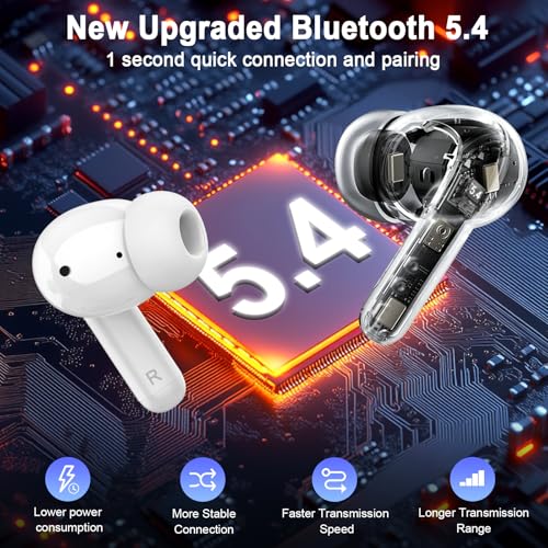 Wireless Earbuds, Bluetooth 5.4 Headphones in Ear with 4 ENC Ear Buds, 2025 New Wireless Headphones Noise Cancelling Mic, HiFi Stereo Bluetooth Earphone 36H Playtime, IP7 Waterproof/LED Display/USB-C - Image 3