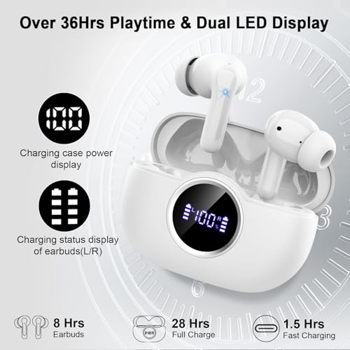 Wireless Earbuds, Bluetooth 5.4 Headphones in Ear with 4 ENC Ear Buds, 2025 New Wireless Headphones Noise Cancelling Mic, HiFi Stereo Bluetooth Earphone 36H Playtime, IP7 Waterproof/LED Display/USB-C - Image 7
