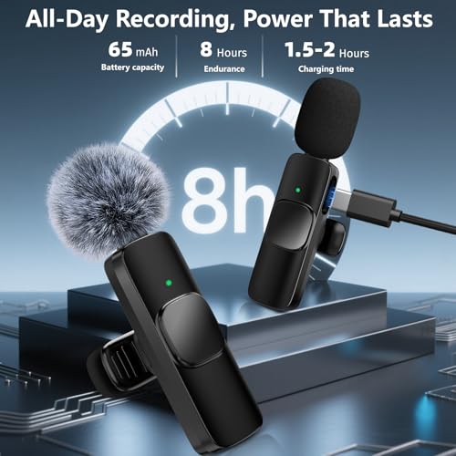 Wireless Lavalier Microphone for iPhone Android,2 Mini Lapel Microphones for Video Recording/LiveStream/YouTube/Online Meeting/TikTok (Black) - Image 6