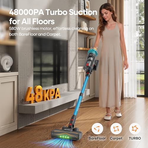 ElecKeys K10 Cordless Vacuum Cleaner, 48Kpa 580W 65Mins Vacuum Cleaner for Home, Anti-Tangle Stick Vacuum Self-Standing, Vacuum Cordless Rechargeable for Pet Hair/Carpet. - Image 3