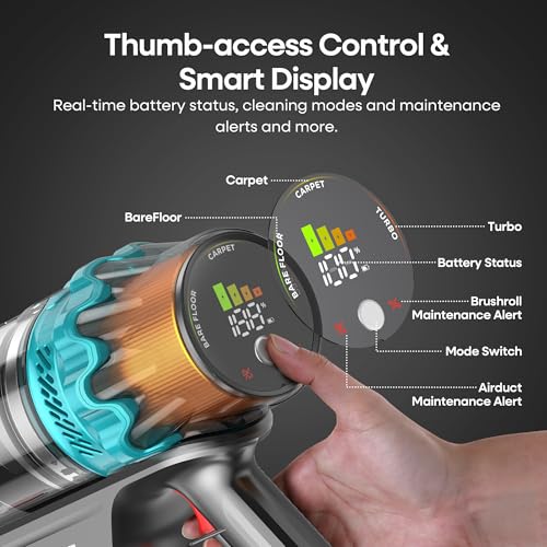 ElecKeys K10 Cordless Vacuum Cleaner, 48Kpa 580W 65Mins Vacuum Cleaner for Home, Anti-Tangle Stick Vacuum Self-Standing, Vacuum Cordless Rechargeable for Pet Hair/Carpet. - Image 4