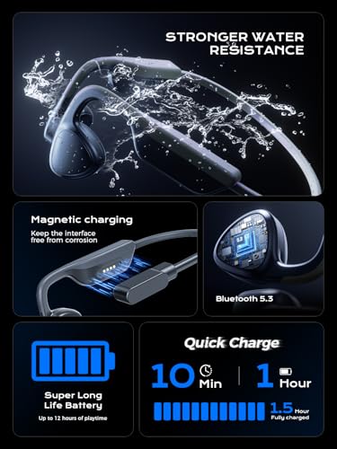 Mozone Bone Conduction Headphones,Open-Ear Bluetooth 5.3 Wireless, IPX7 Waterproof Sport Earphones with 12H Playtime & Magnetic Fast Charge, Secure Fit for Gym,Cycling,Hiking,Running - Image 8