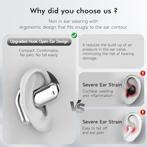 Ultra Open Ear Earbuds - Bone Conduction Headphones Wireless Bluetooth, Waterproof Deep Bass Earphones for Fitness and Running, Secure Fit for Small Ears, Sweat-Resistant Earbuds Voice - Image 3
