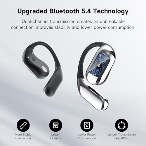 Ultra Open Ear Earbuds - Bone Conduction Headphones Wireless Bluetooth, Waterproof Deep Bass Earphones for Fitness and Running, Secure Fit for Small Ears, Sweat-Resistant Earbuds Voice - Image 7