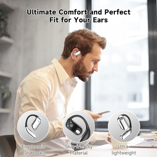 Ultra Open Ear Earbuds - Bone Conduction Headphones Wireless Bluetooth, Waterproof Deep Bass Earphones for Fitness and Running, Secure Fit for Small Ears, Sweat-Resistant Earbuds Voice - Image 8