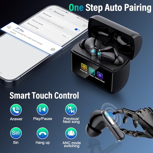 Wireless Earbuds, Bluetooth 5.4 Headphones In Ear with Multifunctional Touchscreen, 48H HiFi Stereo Bluetooth Ear buds with ANC/ENC Noise Cancelling, 5 EQ Modes, IP7 Waterproof Bluetooth Earphones - Image 8