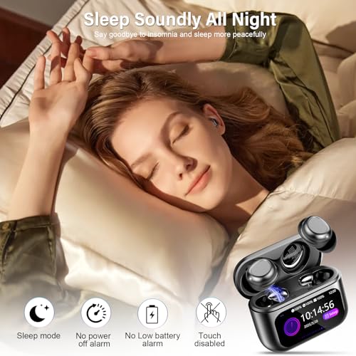 Wireless Sleep Earbuds with Smart Touch Screen, Bluetooth 5.4 Headphones In Ear with ENC Noise Cancelling Mic, 48H Sleep Headphones with 5 EQ Modes, HiFi Stereo IP7 Waterproof Mini Ear Buds, Black - Image 3