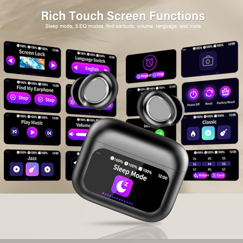 Wireless Sleep Earbuds with Smart Touch Screen, Bluetooth 5.4 Headphones In Ear with ENC Noise Cancelling Mic, 48H Sleep Headphones with 5 EQ Modes, HiFi Stereo IP7 Waterproof Mini Ear Buds, Black - Image 5