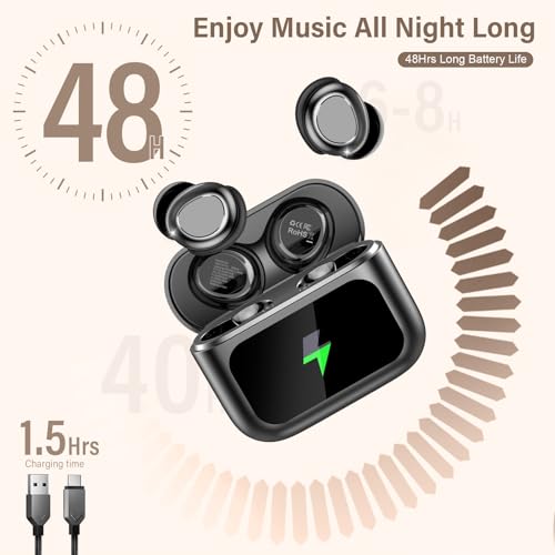 Wireless Sleep Earbuds with Smart Touch Screen, Bluetooth 5.4 Headphones In Ear with ENC Noise Cancelling Mic, 48H Sleep Headphones with 5 EQ Modes, HiFi Stereo IP7 Waterproof Mini Ear Buds, Black - Image 8