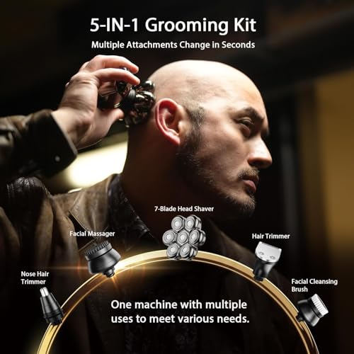 EenaPey Electric Head Shavers for Men:5 in 1 Electric Razor for Bald Men with 7D Floating Head-IPX7 Waterproof Wet/Dry LED Display and Type C Rechargeable Grooming Kit Used for Face/Head/Scalp - Image 13