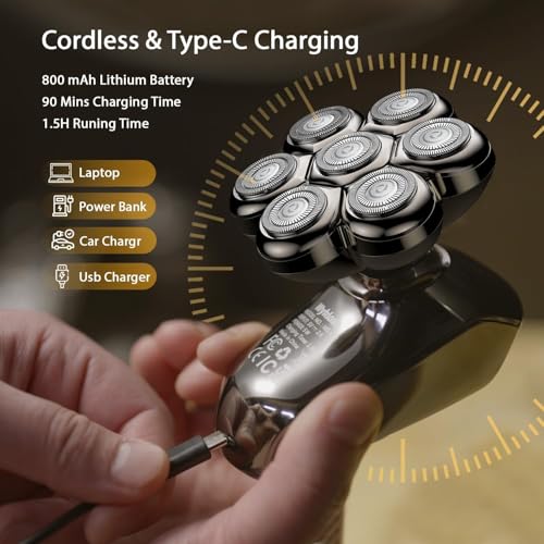 EenaPey Electric Head Shavers for Men:5 in 1 Electric Razor for Bald Men with 7D Floating Head-IPX7 Waterproof Wet/Dry LED Display and Type C Rechargeable Grooming Kit Used for Face/Head/Scalp - Image 14