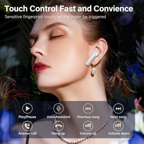 Sisism A10 Pro Wireless Earbuds Bluetooth 5.3 HiFi Stereo, 50H Playback LED Digital Display Earphones, ENC Noise Cancelling Mic, Ergonomic Sport Headphone Headset for Gym/Running/Work - White - Image 7