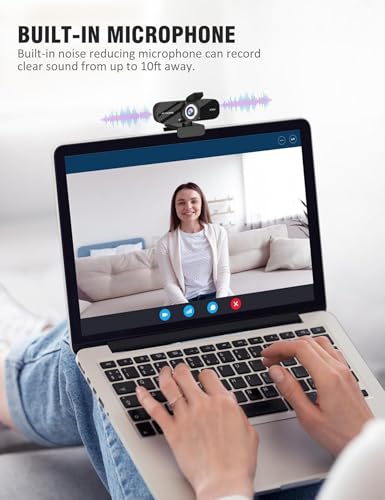 TRAUSI 1080P HD Webcam with Microphone, Noise Cancellation, Privacy Cover, Wide-Angle Lens, Auto Light Correction, Plug & Play USB Webcam for Laptop, Desktop, PC, Mac, Zoom, Skype, Streaming Black - Image 3