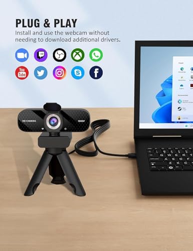 TRAUSI 1080P HD Webcam with Microphone, Noise Cancellation, Privacy Cover, Wide-Angle Lens, Auto Light Correction, Plug & Play USB Webcam for Laptop, Desktop, PC, Mac, Zoom, Skype, Streaming Black - Image 6