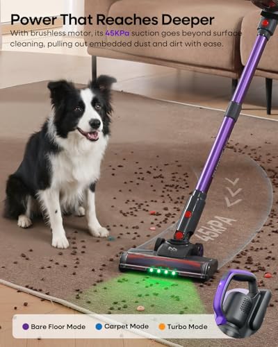 AlloyMove Cordless Vacuum Cleaner, 45Kpa/60Mins/450W Stick Vacuum Cleaners for Home, Anti-Tangle Vacuum Cleaner with Detachable Battery&Self-Standing, Lightweight Vacuum for Floor Carpet Pet Hair A03 - Image 3