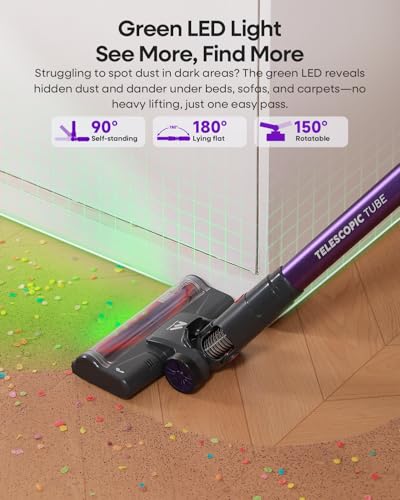 AlloyMove Cordless Vacuum Cleaner, 45Kpa/60Mins/450W Stick Vacuum Cleaners for Home, Anti-Tangle Vacuum Cleaner with Detachable Battery&Self-Standing, Lightweight Vacuum for Floor Carpet Pet Hair A03 - Image 7