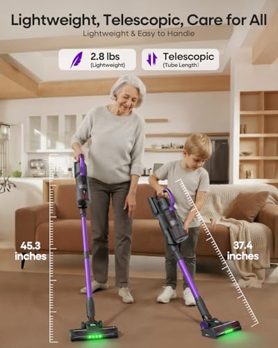 AlloyMove Cordless Vacuum Cleaner, 45Kpa/60Mins/450W Stick Vacuum Cleaners for Home, Anti-Tangle Vacuum Cleaner with Detachable Battery&Self-Standing, Lightweight Vacuum for Floor Carpet Pet Hair A03 - Image 8