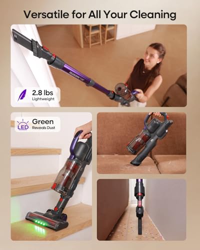 AlloyMove Cordless Vacuum Cleaner, 45Kpa/60Mins/450W Stick Vacuum Cleaners for Home, Anti-Tangle Vacuum Cleaner with Detachable Battery&Self-Standing, Lightweight Vacuum for Floor Carpet Pet Hair A03 - Image 9