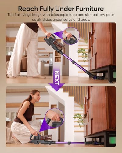 AlloyMove Cordless Vacuum Cleaner, 45Kpa/60Mins/450W Stick Vacuum Cleaners for Home, Anti-Tangle Vacuum Cleaner with Detachable Battery&Self-Standing, Lightweight Vacuum for Floor Carpet Pet Hair A03 - Image 10