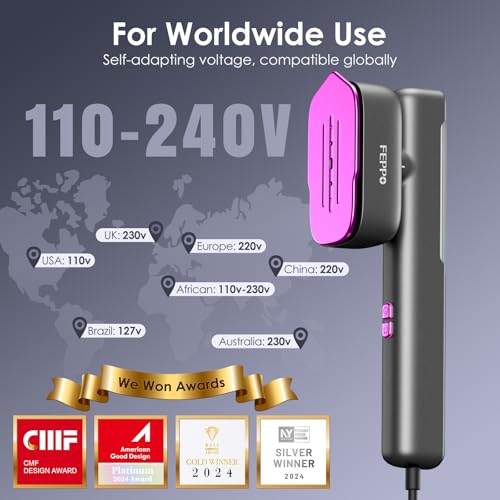 FEPPO Travel Steamer for Clothes, 110-240V Dual Voltage Handheld Clothes Steamer, 2in1 Portable Mini Steamer & Iron, 1100W Steamer Clothing, 15S Fast Heat Up, Garment Steamer for Global Travel & Home - Image 3