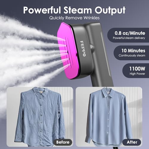 FEPPO Travel Steamer for Clothes, 110-240V Dual Voltage Handheld Clothes Steamer, 2in1 Portable Mini Steamer & Iron, 1100W Steamer Clothing, 15S Fast Heat Up, Garment Steamer for Global Travel & Home - Image 5