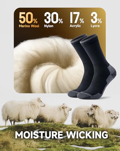 PULIOU Merino Wool Socks Men Women,Cushion Moisture Wicking Breathable Outdoor Multipack Hiking Trekking Walking Athletic Work thermal warm winter,3 pairs - Image 3