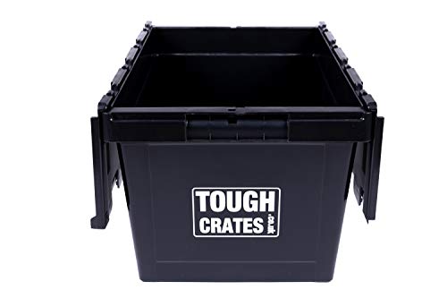 Tough Crates 5 x Heavy Duty Plastic Storage Boxes Black With Attached Lids Tote Boxes (60 Litre) - Image 3