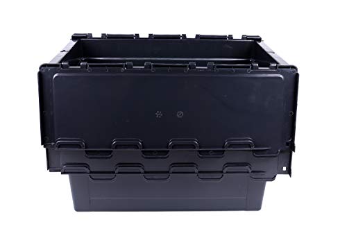 Tough Crates 5 x Heavy Duty Plastic Storage Boxes Black With Attached Lids Tote Boxes (60 Litre) - Image 8