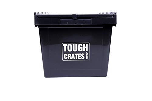 Tough Crates 5 x Heavy Duty Plastic Storage Boxes Black With Attached Lids Tote Boxes (60 Litre) - Image 9