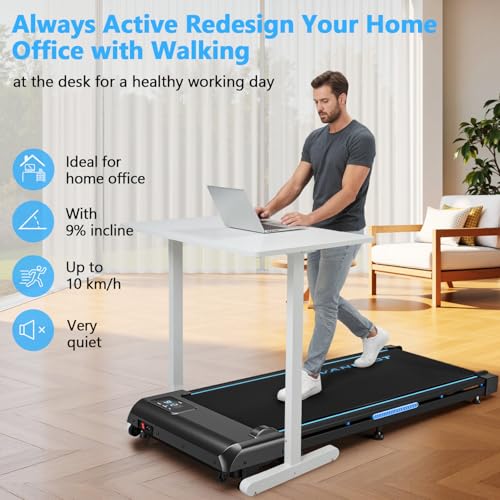 VANNECT 4 in 1 Walking Pad with 9% Incline, 1-10KM/H Walking Treadmill for Home with 330LBS Capacity, 2.75HP Upgraded Portable Under Desk Running Machine with Magnetic Remote Control, LED Display - Image 7
