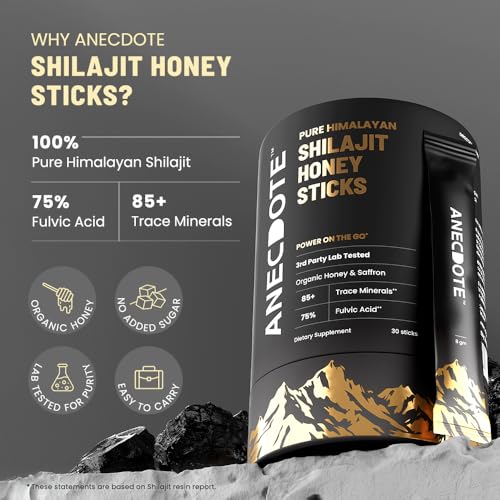 Anecdote Pure Himalayan Shilajit Honey Sticks with Organic Honey & Saffron | Boosts Stamina | Supports Immunity | 75% Fulvic Acid, 85+ Trace Minerals | No Added Sugar | 30 Sticks - Image 4