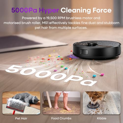 MS1 Robot Vacuum Cleaner with Mop, 5000Pa Robotic Vacuum Cleaner with Lidar Navigation, 180mins Runtime, 5 Editable Maps, APP/Remote/Voice Control, Ideal for Hard Floors and Carpets - Image 3