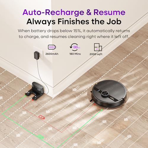 MS1 Robot Vacuum Cleaner with Mop, 5000Pa Robotic Vacuum Cleaner with Lidar Navigation, 180mins Runtime, 5 Editable Maps, APP/Remote/Voice Control, Ideal for Hard Floors and Carpets - Image 8