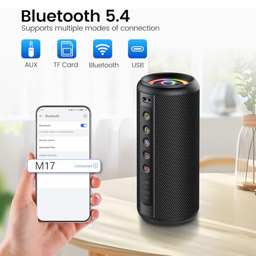 Portable Bluetooth Speaker with Loud Stereo Sound, Bluetooth 5.4 Speaker Wireless with 4 RGB Lights, TWS Pairing, 3 EQ Modes, Built-in Mic, IP7 Waterproof Outdoor Speaker for Party Travel Home Gifts - Image 3
