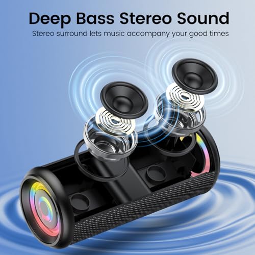 Portable Bluetooth Speaker with Loud Stereo Sound, Bluetooth 5.4 Speaker Wireless with 4 RGB Lights, TWS Pairing, 3 EQ Modes, Built-in Mic, IP7 Waterproof Outdoor Speaker for Party Travel Home Gifts - Image 4