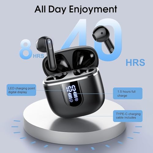 Wireless Earbuds, Bluetooth 5.4 Earphones In Ear Hi-Fi Stereo Deep Bass, Bluetooth Headphones with 4 ENC Noise Cancelling Mic, 40H Playback IP7 Waterproof Earbuds Comfortable Earbuds for Sport, Work - Image 5