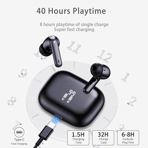 Wireless Earbuds, Bluetooth 5.4 Headphones in Ear 3D Bass Stereo Sound, 40H Wireless Earphones with 4 ENC Noise Cancelling Mic, IP7 Waterproof Bluetooth Earbuds LED, AI-Enhanced Calls for Android iOS - Image 4